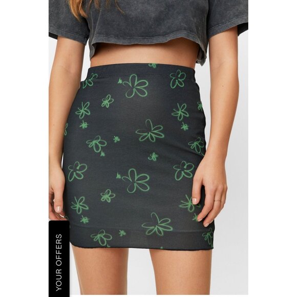 Nasty Gal Womens US 4 Black Mesh Graffit Floral Print Mini Skirt NWT - Picture 4 of 11